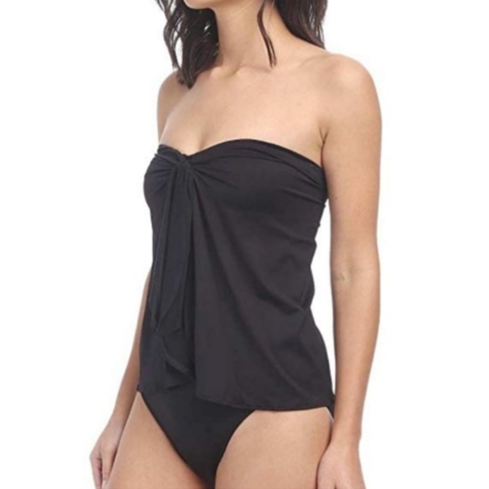 Lauren Ralph Lauren Flyaway Bandeau Black One-Piece Tummy-Control Bathing Suit